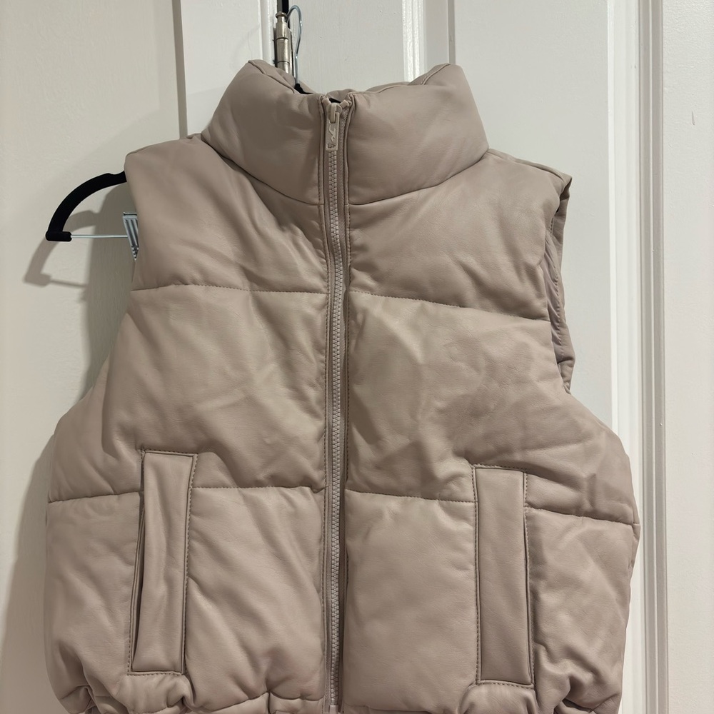 Hollister beige leather Puffer Vest